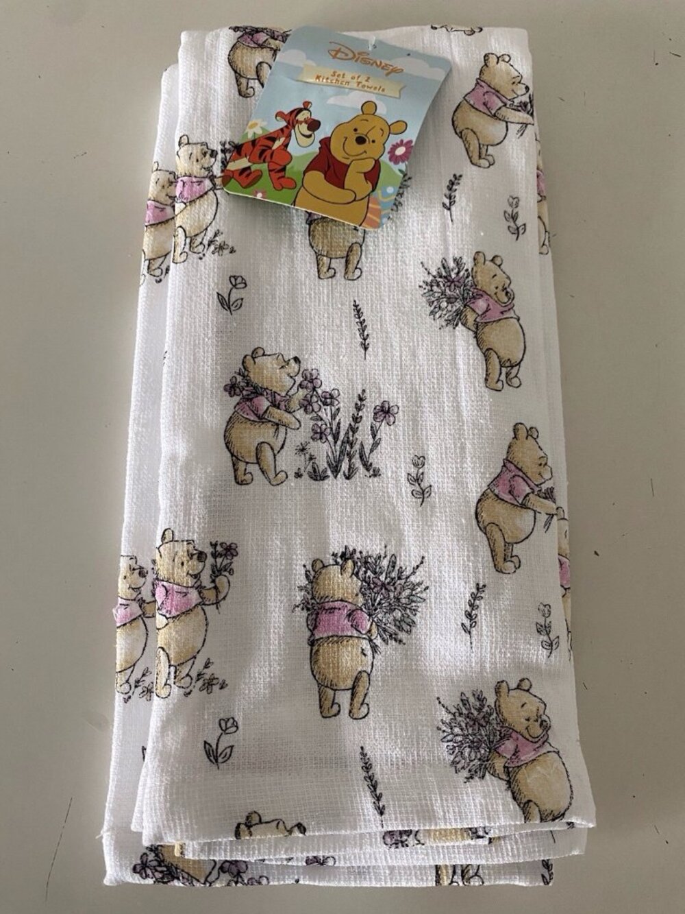 2 Pack Disney Winnie the Pooh Floral Flowers Spring Kitchen Towels 16 X 26” NEW - Picture 1 of 13